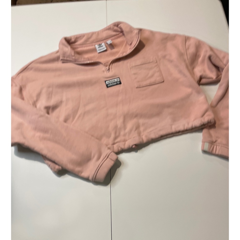Adidas‎ Originals Womens Pink Quarter Zip Cropped Sweatshirt Pullover Large